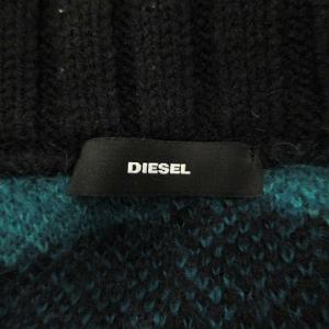 DIESEL ニットジャケット ジップアップ ロング カモフラ柄 モヘヤ混 グリーン ブラック