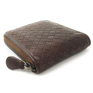 BOTTEGA VENETA イントレチャート ラウンドファスナー 二つ折り財布 レザー 茶