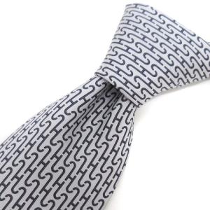 美品 ネクタイ Hロゴ 総柄 シルク 605906 SA ライトグレー ビジネス AA SM0