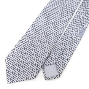 HERMES 美品 ネクタイ Hロゴ 総柄 シルク 605906 SA ライトグレー ビジネス AA SM0