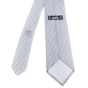 HERMES 美品 ネクタイ Hロゴ 総柄 シルク 605906 SA ライトグレー ビジネス AA SM0