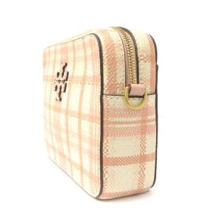 TORY BURCH ショルダーバッグ レザー 斜め掛け チェック ロゴ プレート ピンク