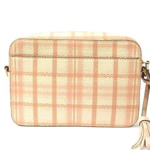 TORY BURCH ショルダーバッグ レザー 斜め掛け チェック ロゴ プレート ピンク