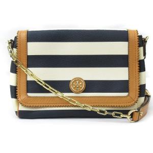 チェーン ショルダーバッグ ボーダー スカラップ レザー ネイビー ホワイト系 鞄 SM0
