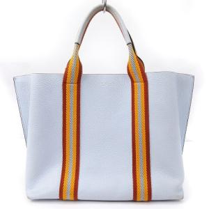 TORY BURCH トートバッグ レザー キャンバス シボ 水色 ブルー ベージュ系 SM0