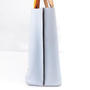TORY BURCH トートバッグ レザー キャンバス シボ 水色 ブルー ベージュ系 SM0