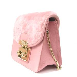 FURLA ショルダーバッグ ミニ メトロポリス 斜め掛け ファー チェーン クラッチ フラップ レザー 無地 210352 ピンク 鞄