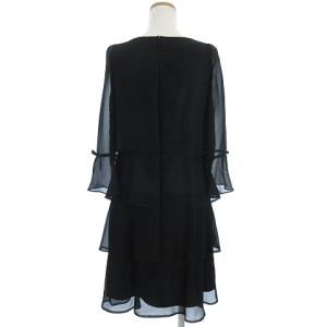 M'S GRACY 美品 コサージュ付き ワンピース シアースリーブ 7分袖 ひざ丈 ティアード フォーマル ブラック 黒 38 SM0