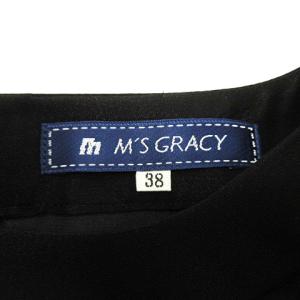M'S GRACY 美品 コサージュ付き ワンピース シアースリーブ 7分袖 ひざ丈 ティアード フォーマル ブラック 黒 38 SM0