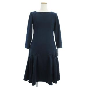 タグ付き 21SS ダンボールカット ワンピース ひざ丈 長袖 フレア 無地 CWC0211059 ネイビー 36 SM0
