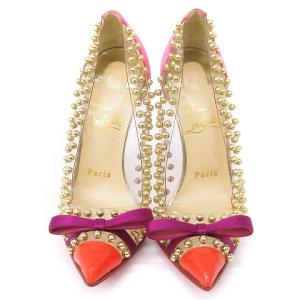 Christian Louboutin パンプス ピンヒール スタッズ リボン クリア オレンジ ピンク 36 靴 SM0 AA
