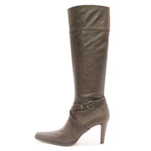 BARNEYS NEW YORK ロングブーツ レザー クロスベルト ブラウン 37 シューズ SM0