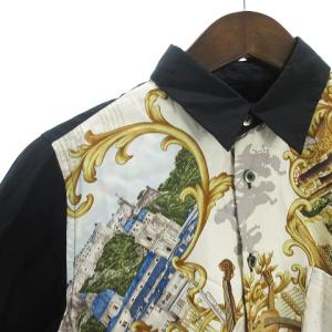 BLACK COMME des GARCONS シャツ 長袖 シルク 切替 フロントボタン プリント 1L-B018 AD2013 黒 ブラック XS SM0