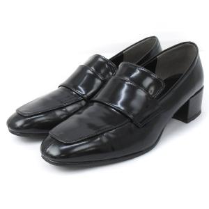 美品 ローファー スクエアトゥ エナメル ローヒール 黒 ブラック 23.0 シューズ SM0