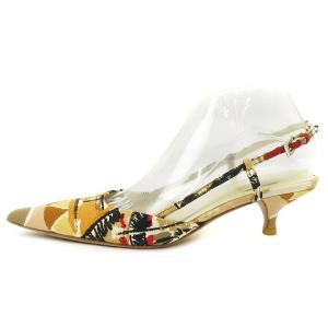 PRADA ポインテッドサンダル ストラップベルト コットン 総柄 ベージュ 36 1