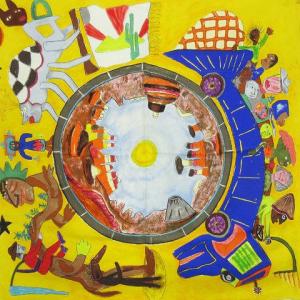 ウィリアムウィルソン スカーフ シルク アート 総柄 イエロー