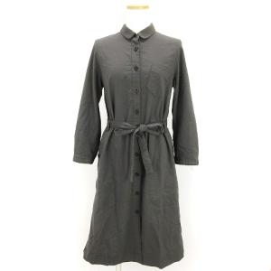 シャツ ワンピース ベルト付き ひざ丈 長袖 ウール コットン混 グレー系 1 SM0