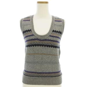 ニット ベスト Uネック コットン ウール混 ノルディック グレー