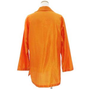 YVES SAINT LAURENT カットソー プルオーバーシャツ スキッパー 長袖 スリット オーバーシルエット オレンジ 36 SM0