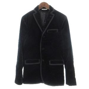 テーラードジャケット ブレザー シングル 3B 総裏 センターベント パイピング ベロア 黒 ブラック XS SM0