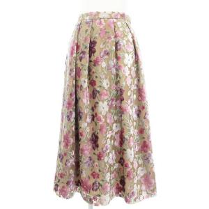 スカート ロング ベルベット 花柄 ベージュ系 36 SM0