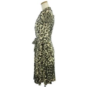 DIANE von FURSTENBERG ラップワンピース ひざ丈 長袖 シルクジャージー 総柄 404-140228 グリーン 2