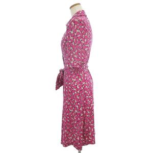 DIANE von FURSTENBERG ラップワンピース ひざ丈 七分袖 シルクジャージー 総柄 404-140748 ピンク 4 SM0