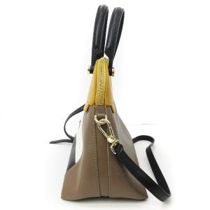 FURLA 2way ショルダー ハンドバッグ レザー 配色 ブラウン イエロー ホワイト ブラック