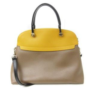 FURLA 2way ショルダー ハンドバッグ レザー 配色 ブラウン イエロー ホワイト ブラック
