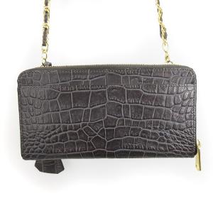 A.D.M.J. チェーン ショルダーバッグ ウォレットバッグ 型押し レザー ダークブラウン