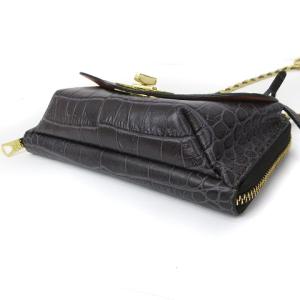 A.D.M.J. チェーン ショルダーバッグ ウォレットバッグ 型押し レザー ダークブラウン