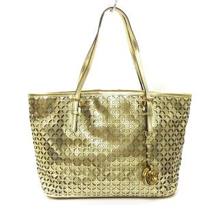 MKロゴ トートバッグ フラワー メタリック 総柄 ゴールドカラー SM0