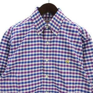 Brooks Brothers 346 美品 オックスフォード シャツ 長袖 ボタンダウン ギンガムチェック コットン 紫 パープル 青 ブルー S SM