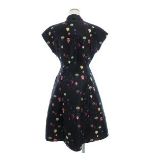 kate spade new york 美品 シャツワンピース フレア フレンチスリーブ シルク混 総柄 バルーン柄 ブラック 2 SM0