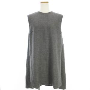 美品 ワンピース ノースリーブ 丸首 クルーネック ひざ丈スカート プルオーバー 無地 グレー 36 SM0