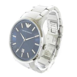 EMPORIO ARMANI クラシック 腕時計 AR-2477 アナログ クオーツ デイト 青文字盤 シルバーカラー ウォッチ SM0