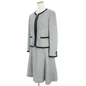 23区 セットアップ スカート スーツ ひざ丈 ラメ ツイード ホワイト ブラック 42