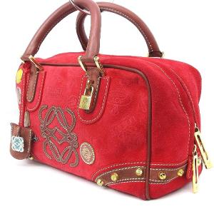 LOEWE 160周年 アマソナ28 ミニボストンバッグ スエード 赤