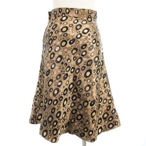 FENDI 美品 スカート フレア ひざ丈 レオパード柄 ヒョウ柄 シルク100% 光沢 茶系 ブラウン 38 SM0