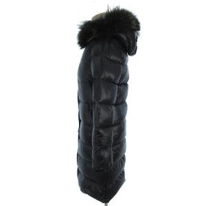 DUVETICA ダウンコート シングル ひざ丈 フード付き リアルファー付き 無地 フロントボタン ブラック 38