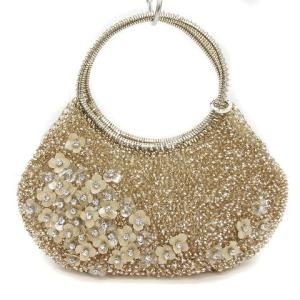 ハンドバッグ ワイヤー フラワーモチーフ 装飾 ゴールドカラー 金色 鞄 SM0