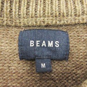 BEAMS ライン クルーネック ニット セーター 長袖 ポケット アルパカ混 ベージュ オフホワイト M