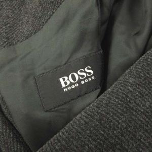 HUGO BOSS チェスターコート 長袖 フロント3B 無地 ウール イタリア製 チャコールグレー 52