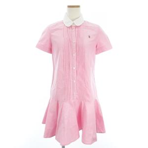 タグ付き ワンピース シャツ 半袖 ミニスカート ラウンドカラー ポニー 刺繍 ワンポイント コットン ピンク 16 SM0