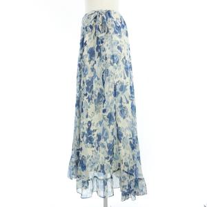 POLO RALPH LAUREN マーメイドスカート フレアー ロング ラップ風 総柄 花柄 フラワー シルク 青 ブルー 4 SM