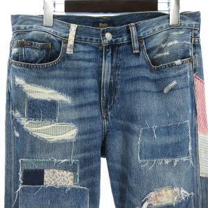 POLO RALPH LAUREN AVERY BOYFRIEND デニムパンツ ジーンズ パッチワーク ダメージ加工 ジッパーフライ 青 ブルー 27 SM0