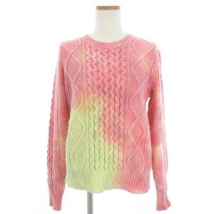 ニット セーター ケーブル 長袖 丸首 クルーネック グラデーション ピンク