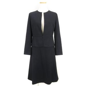 セットアップ スカート スーツ ひざ丈 ノーカラー ネイビー 38