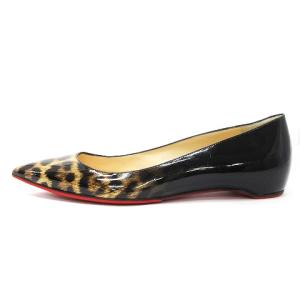 Christian Louboutin フラットパンプス レオパード ヒョウ柄 パテントレザー 黒 ブラック 35 22?p AA SM0