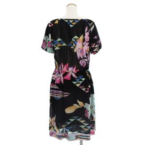 LEONARD FASHION ワンピース 半袖 ひざ丈 カシュクール フラワー 大柄 黒 3